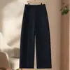 Calça de Terno Azul Marinho Calça Cimitarra Feminina Outono 2025 Nova Caimento Casual Cropped Reta Perna Larga Calça Foice