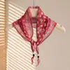 Pañuelo de Seda Pequeño Floral Retro Bohemio para Mujer, Pañuelo para la Cabeza de Algodón y Lino de Alta Gama y Elegante, Pañuelo para el Cuello, Accesorio de Pañuelo en Forma de Diamante