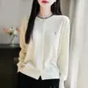 Cárdigan Suéter 2026 de Lujo Ligero Tachonado con Diamantes para Mujer, Cuello Redondo, Bloques de Color, Tejido de Punto Falso de Dos Piezas, Corte Holgado, Adelgazante, Ropa Exterior de Moda