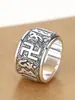 Anillo para Hombre de Plata de Ley 925 Tendencia Nicho Mantra de Seis Caracteres Giratorio Retro Plata Tailandesa Tamaño Grande Anillo Ancho Anillo
