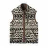 Chaleco retro de alta gama para otoño e invierno de borrego y forro polar con patrón Fair Isle, chaqueta chaleco cálida sin mangas para mujer