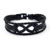 Fuente de mercancía para E-Commerce para el negro de natación metálico pulsera de cuero de vaca de 8 caracteres pulsera de cuero de la suerte símbolo ilimitado pulsera tejida para hombre