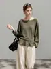 Suéter de tricô liso de manga comprida estilo francês para mulheres, outono 2026 novo casual versátil solto afunilador blusa de puxar