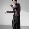 Camiseta de Malla con Cuello de Pila de Moda para Hombre, Ropa con Protección Solar Verano 2026, Diseño Minimalista Hueco, Top Delgado de Manga Larga