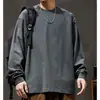 Camiseta de manga larga de algodón puro Jingtao para primavera y otoño, color liso, holgada, sencilla, cuello redondo, camiseta casual para hombre, fácil de combinar, para usar debajo de otra ropa