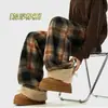 Calça Casual Xadrez Espessa Estilo Retrô Americano para Homens, Calça de Algodão Quente de Alta Qualidade para Outono e Inverno, Calça Longa Versátil Estilo Solto Preguiçoso