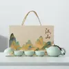 Caixa de presente estilo chinês cultural e criativa para conjunto de chá kung fu, uma chaleira e quatro xícaras de cerâmica, presente para evento do Festival do Meio Outono com impressão de logotipo