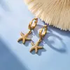 Pendientes colgantes de estrella con circonita de diamantes completos, modernos y versátiles, estilo europeo y americano, pendientes personalizados de acero inoxidable con borlas de lujo ligero