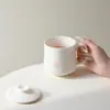 Caneca de Cerâmica Rosa com Orquídea Pintada à Mão da Dinastia Tang e Song, Caneca de Chá Criativa com Tampa, Caneca de Escritório de Alta Qualidade, Copo de Escritório