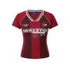 Camiseta Feminina Patchwork Estilo Americano Picante com Decote V e Manga Curta, Verão 2026, Slim Fit, Ajustada na Cintura, Inspirada em Jersey, Top com Design Único