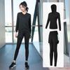 Fábrica al por mayor, primavera y verano, nuevo traje deportivo casual para niñas, ropa de entrenamiento de moda, pantalones de dos piezas falsos de yoga de moda