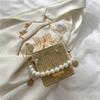 Bolso Pequeño Tejido de Paja de Verano 2026 Nuevo Moda Bolso con Cadena de Perlas Bolso de Mano para Mujer Bolso Cruzado Cubo