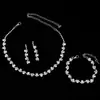 Accesorios de Boda para Novias Europeas y Americanas Moda Estilo Coreano Accesorios para Novias Juego de Tres Piezas de Collar, Aretes y Pulsera de Diamante Plateado
