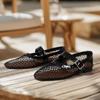Zapatos de Ballet Redondos de Punta Redonda de Malla Hueca de Nuevo Tamaño Grande Transfronterizos para Mujer Moda Hebilla de Correa Plana