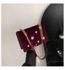 Bolsa Quadrada Pequena de Veludo Moda Atacado Bolsas Femininas 2024 Primavera Nova Casual Versátil Bolsa de Ombro com Corrente Transversal