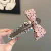 Presilha de Cabelo com Laço de Bolinhas Tridimensional Super Delicada para Mulheres, Presilha Bico de Pato de Cristal Super Brilhante Exquisita, Garra de Cabelo Elegante para Penteados Despojados para Mulheres