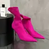 2026 Novas Botas Curtas Meia-Calça Skinny de Seda Fina Bico Fino Salto Agulha Salto Médio Emagrecedoras Elásticas Cano Curto