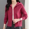 Cardigan de Tricô com Capuz Moda Nova Primavera e Outono Zíper Duplo Cor Sólida Solto Top Jaqueta Roupa Feminina 2026