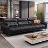 Sofá de Cuero Genuino Estilo Minimalista Italiano Nuevo 2026 para Sala de Estar en Casa, de Tres Plazas, Respaldo Alto, Sofá Recto de Gran Tamaño