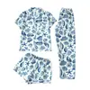 Pijama de Tres Piezas con Estampado Estilo Europeo y Americano Transfronterizo para Mujer, Dibujos Animados de Manga Corta, Pantalones Largos y Shorts, Conjunto Casual para el Hogar para Mujer