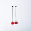 Pendientes Geométricos Largos Sencillos de Plata de Ley S925 para Mujer, Pendientes con Borlas Doble Uso Rojos, Aretes Festivos con Borlas
