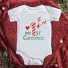 Comércio exterior Natal venda quente Meu 1º Natal bebê algodão macacão branco manga curta macacão