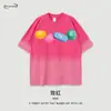Camisetas Retrô de Rua Europeia e Americana com Estampa de Letras Envelhecidas de Manga Curta para Homens e Mulheres Algodão Pesado Lavado Tops Soltos