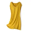Saia base pijama casa vestido regata sutiã integrado saia longa modal gola V com bojos vestido de dormir feminino verão