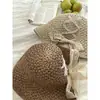 Sombrero de Paja con Cinta Francesa de Espalda Dividida Cubre-Rostro Protector Solar para Mujer Estilo Japonés ins Sombrilla de Viaje Sombrero de Pescador Venta al por Mayor