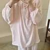 Conjunto de Manga Longa e Calça Longa de Cor Sólida para Primavera com Gola Redonda Francesa e Renda, Estilo Puro e Doce, Modelagem Solta para Casa, Modelo Fino