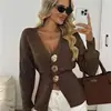Cárdigan de punto abotonado con cuello en V, estilo minimalista, para mujer, ropa europea y americana transfronteriza, abrigo suéter de manga larga a la moda para mujer