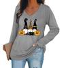 Amazon wsih cross-border novo europeu e americano feminino Halloween inglês carta impressa V pescoço manga longa casual top