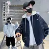Jaqueta com Capuz de Outono para Meninos, Novo Estilo para Crianças Maiores, Corta-vento Casual Estiloso Color Block para Primavera e Outono
