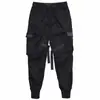 Pantalones Tácticos Funcionales de Moda Negra Estilo Samurái Ajustados Casuales con Cinta de Paracaidista Marca de Moda para Hombre