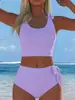 2027 Europeo y Americano comercio exterior transfronterizo nuevo Amazon traje de baño, bikini de dos piezas con tiras de cintura alta para mujer, en stock