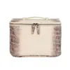 Bolsa de Maquiagem de Couro Bovino de Primeira Camada com Padrão de Crocodilo de Alta Qualidade, Necessaire Portátil de Viagem, Bolsa de Armazenamento Prática de Alta Qualidade e Grande Capacidade