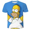 Camiseta de hombre de manga corta con cuello redondo, impresión digital 3D de los Simpson de dibujos animados de moda, venta directa de fábrica