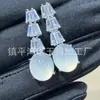 Pendientes de Calcedonia Blanca de Alta Calidad con Baño de Plata e Incrustaciones Completas de Diamante, Pendientes de Calcedonia Verde con un Diseño de Nicho Exquisito y Lujo Ligero