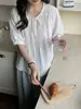 Camisa plisada estilo coreano, dulce y fresca, con corbata, ribete de encaje en el dobladillo, corte holgado, blusa de manga corta adelgazante para mujer Zft