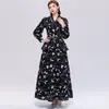 Vestido Largo de Manga Larga con Cuello en V y Bordado Francés para Mujer, Falda Larga con Volantes Ajustada a la Cintura y Dobladillo Amplio, Vestido Formal Europeo y Americano de Comercio Exterior para Mujer
