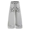 Pantalones de chándal casuales con estampado de estrellas de estilo urbano americano para hombres y mujeres, corte holgado, caída fluida, deportivos, de pierna recta, de pierna ancha, largos para danza jazz