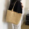 Bolsa Cesta de Vegetais Tecida Vazada Estilo Coreano para Mulheres, Nova Moda Versátil Bolsa de Mão Tote, Bolsa de Ombro para o Dia a Dia