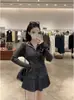 Blusa de manga comprida com botões, estilo coreano, gola alta, retalhos de renda para mulheres, outono e inverno, simples, elegante, justa ao corpo, camada interna versátil, moderna