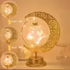 Lámpara de Luna y Estrella de Arte de Hierro Modelo Nuevo Transfronteriza, Lámpara Decorativa de Ambiente Giratoria, Lámpara de Mesa, Adorno y Luz Decorativa