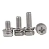 Tornillo de combinación de tres piezas con cabeza de cruz y hexágono exterior niquelado con arandela y dado GB9074.13