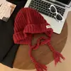 Gorro pasamontañas azul para mujer, sombrero de punto de lana cálido para otoño e invierno que protege los oídos, hace que la cara se vea más pequeña, gorro protector para la cabeza a prueba de frío