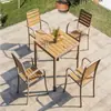Conjunto de mesas e cadeiras de três ou cinco peças em madeira plástica para pátio, anticorrosivo, à prova d'água, à prova de sol, uso em lazer, varanda ao ar livre, terraço de jardim