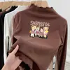 Camiseta de terciopelo con volantes y manga larga para niña, nueva para primavera, otoño e invierno, cuello medio alto, top cepillado, camiseta base dulce para bebé