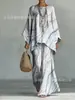 Conjunto de Dos Piezas para Mujer con Estampado de Nueva Tendencia Elegante para el Trabajo Moda Casual Camiseta de Manga Larga con Cuello Redondo + Pantalones Acampanados