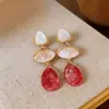 Pendientes Ovalados de Resina Color Bloqueado con Forma de Gota de Agua Estilo Corte Aguja Plateada, Pendientes Únicos y Distintivos con un Toque de Lujo Ligero y de Alta Gama para Mujer